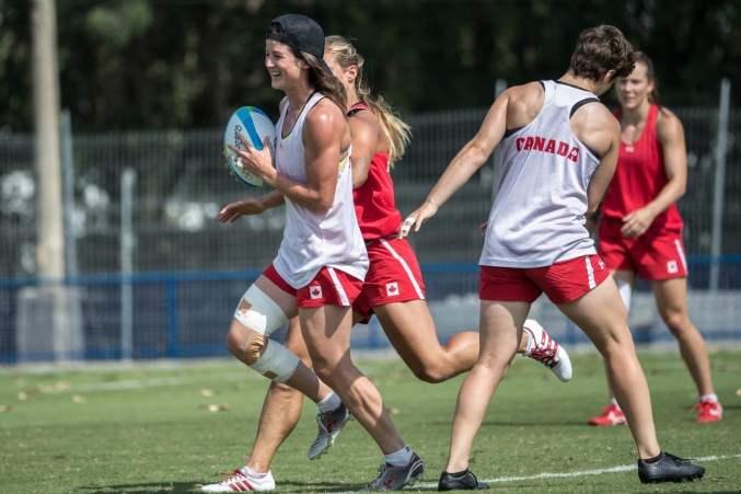 Team Canada's women's rugby team practice ahead of the Olympic games in Rio de Janeiro, Brazil, Tuesday August 2, 2016. COC Photo/David Jackson