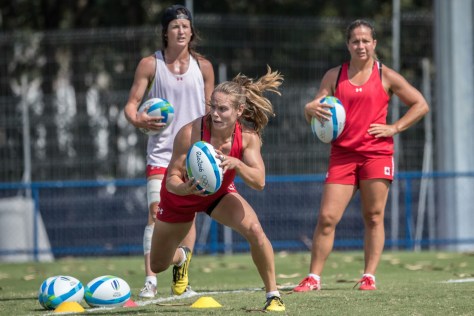 Team Canada's Karen Paquin does drills during women's rugby team practice ahead of the Olympic games in Rio de Janeiro, Brazil, Tuesday August 2, 2016. COC Photo/David Jackson