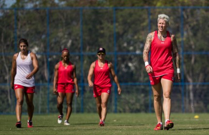 Team Canada's Jen Kish walks the field during women's rugby practice ahead of the Olympic games in Rio de Janeiro, Brazil, Tuesday August 2, 2016. COC Photo/Mark Blinch