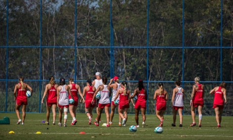Team Canada walks on the field during women's rugby practice ahead of the Olympic games in Rio de Janeiro, Brazil, Tuesday August 2, 2016. COC Photo/Mark Blinch