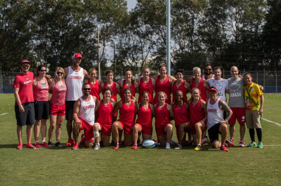 Team Canada Women's rugby team poses for a picture ahead of the Olympic games in Rio de Janeiro, Brazil, Tuesday August 2, 2016. COC Photo/Mark Blinch