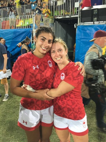 Bianca and Kayla of the Canadian Rugby Sevens on August 8, 2016