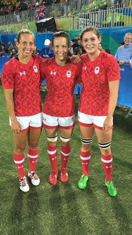 Megan. Natasha and Hannah of the Canadian Rugby Sevens on August 8, 2016