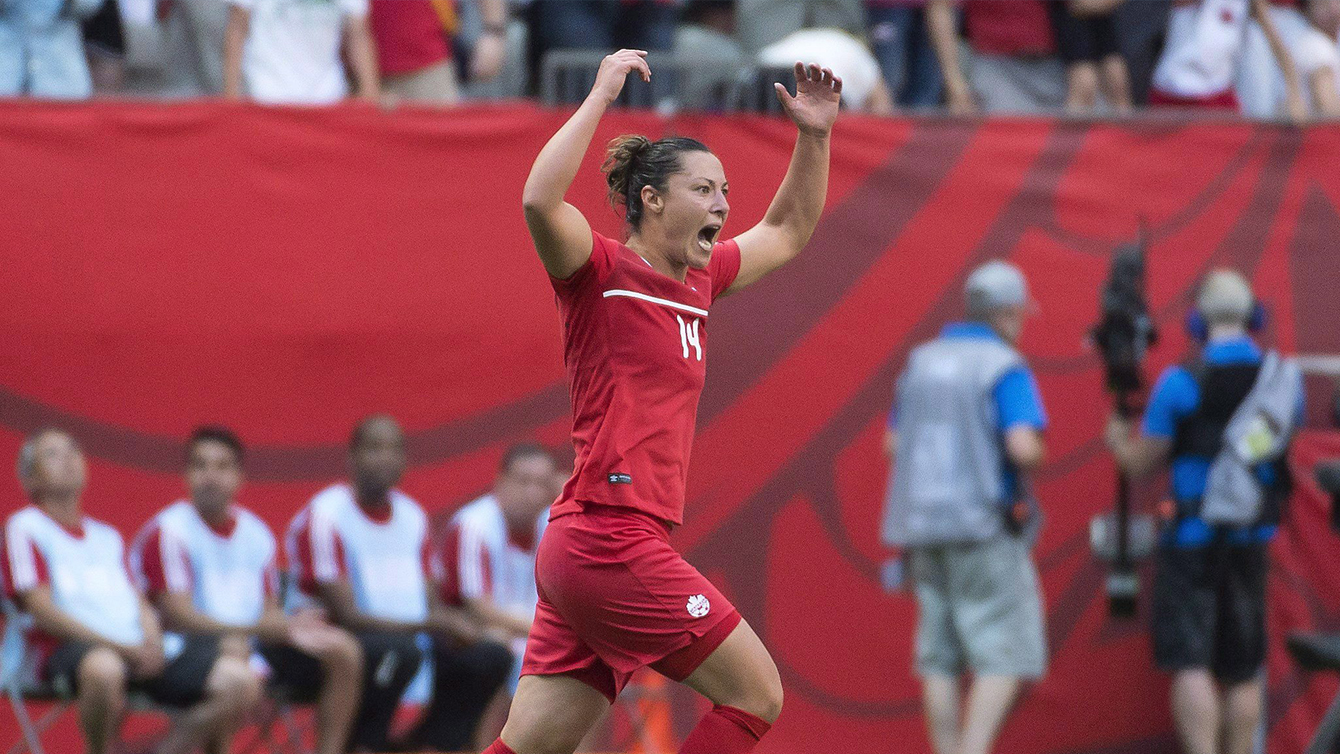 Melissa Tancredi in action against Brazil in Ottawa on June 7, 2016. (Jonathan Hayward/CP)
