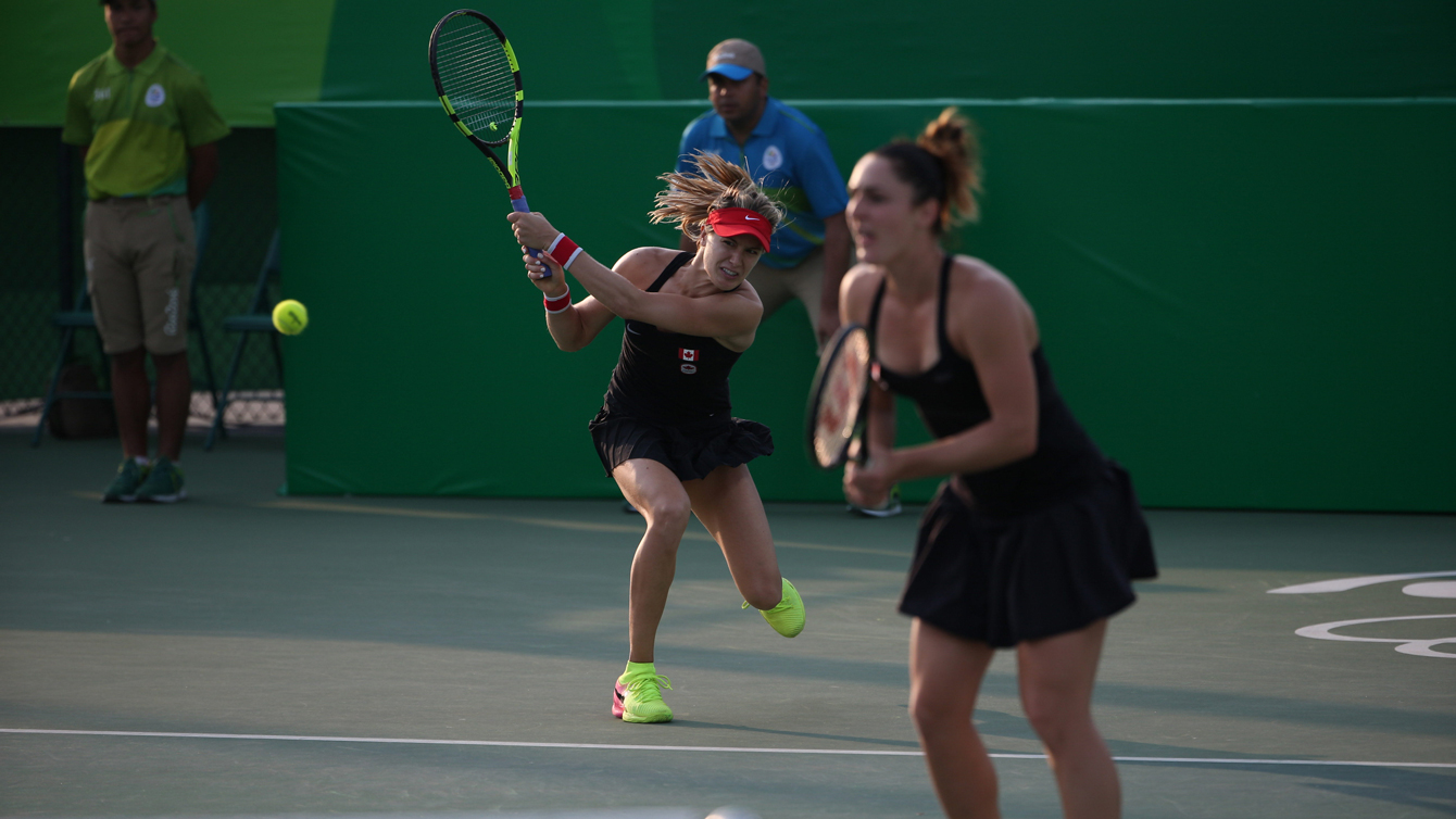 Canada's Eugenie Bouchard (left) and Gaby Dabrowski in action at Rio 2016 on August 9, 2016. (David Jackson/COC)