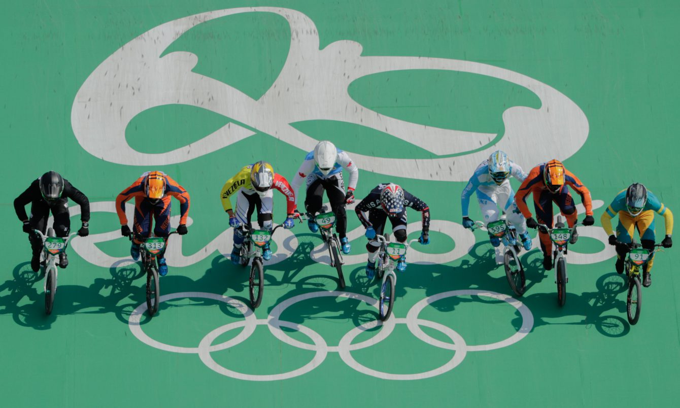 Tory Nyhaug competes in the BMX semifinals at, Rio 2016. (August 19, 2016, COC/Jason Ransom)