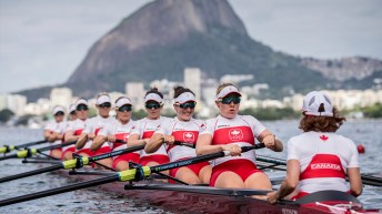 The women's eight boat races in the repechage during Rio2016 on August 11, 2016. (David Jackson/COC)