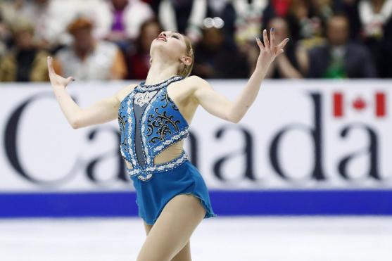 Canada's Alaine Chartrand performs in the Women's Free Skating Program during the 2016 Skate Canada International competition in Mississauga, Ont., on Saturday, October 29, 2016. THE CANADIAN PRESS/Mark Blinch