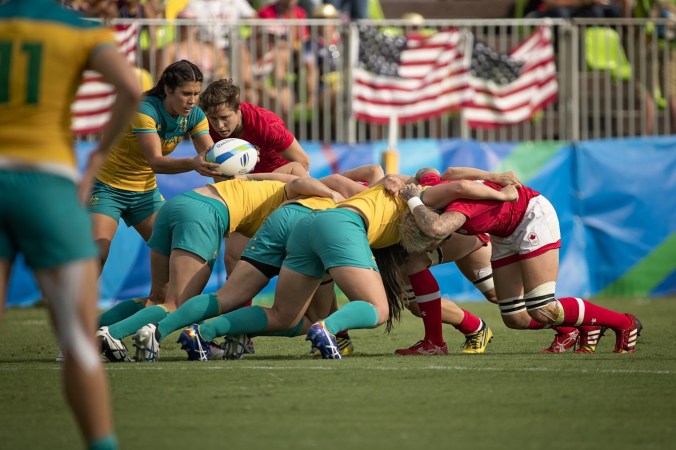 Canada vs. Australia at Rio 2016 Canada faces Australia in the Rio 2016 rugby sevens semi final match (Photo: Paige Stewart).