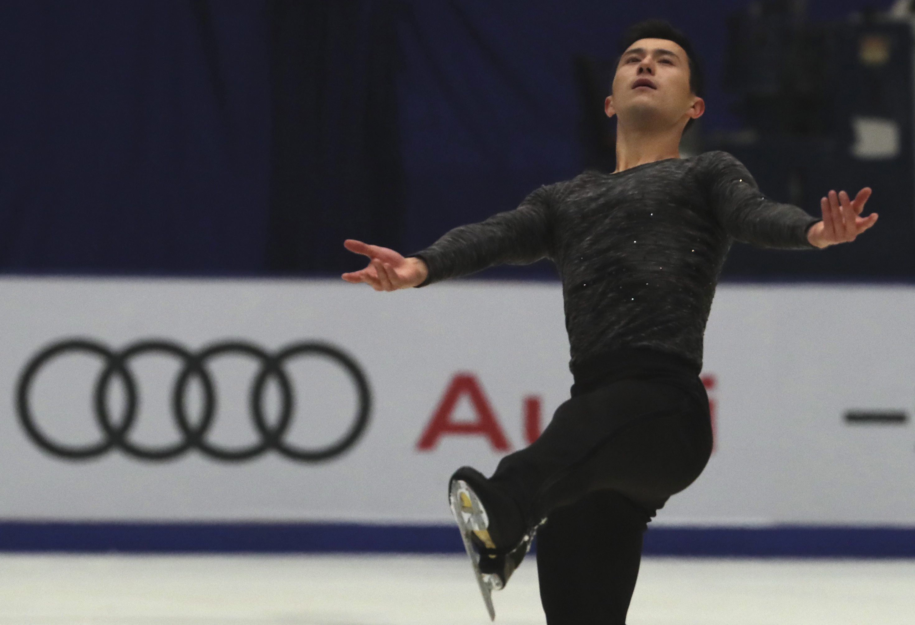 Patrick Chan of Canada competes in the Mens Free Skating event of the Audi Cup of China ISU Grand Prix of Figure Skating 2016 held in the Capital Gymnasium in Beijing, China, Saturday, Nov. 19, 2016. (AP Photo/Ng Han Guan)