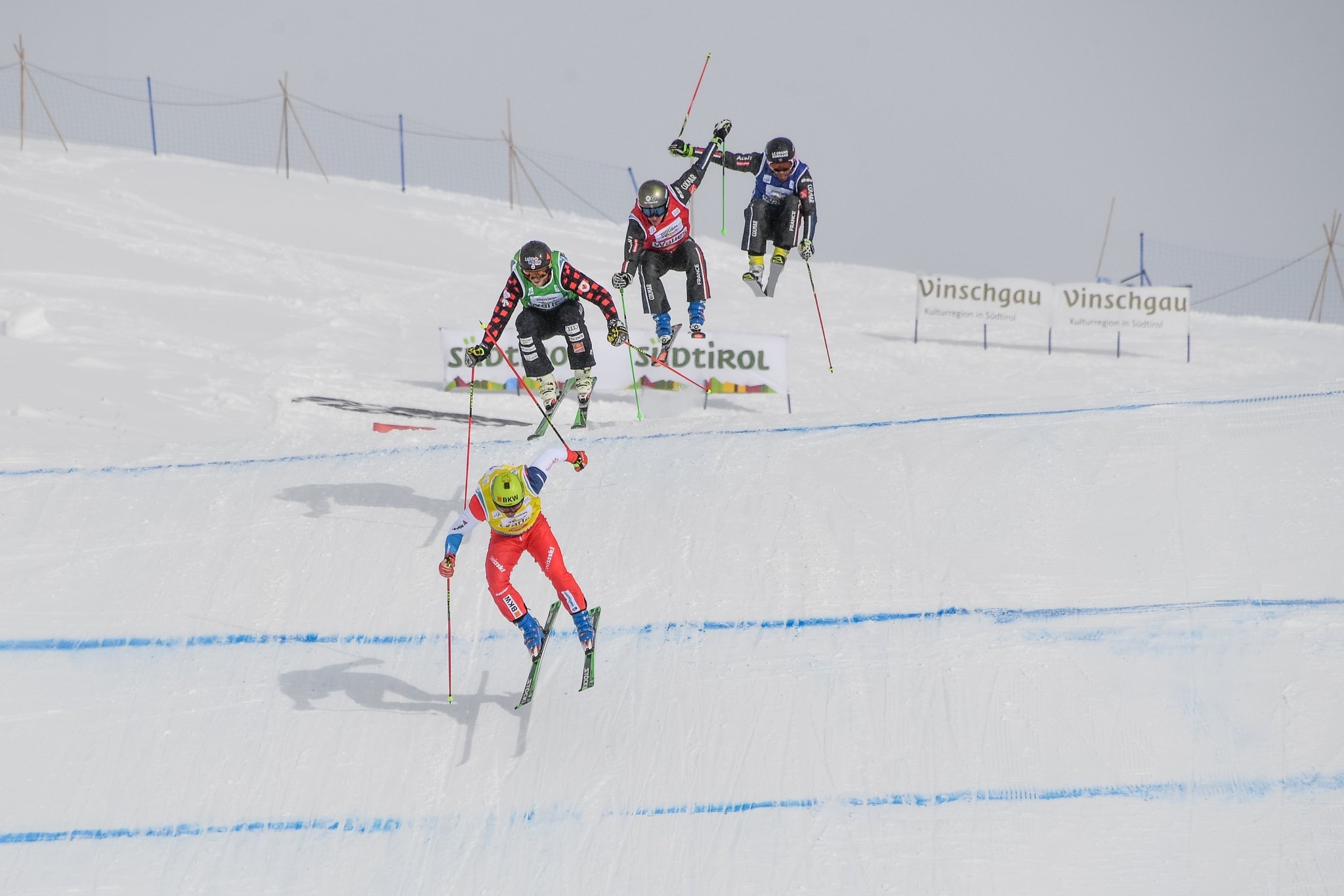 Brady Leman races to a second place finish at the ski cross World Cup in Watles, Italy
