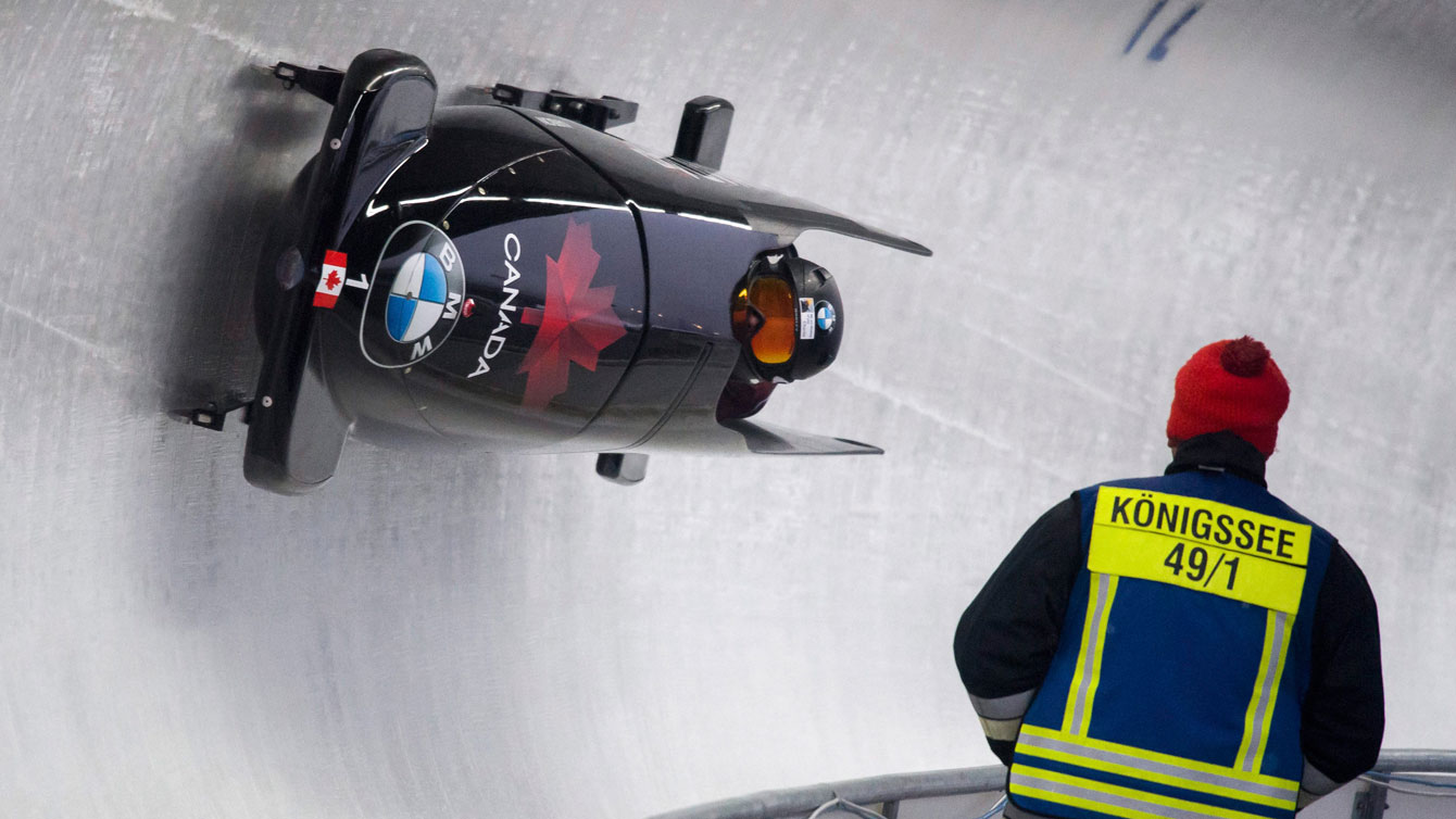 Kaillie Humphries and Melissa Lotholz race at the 2017 World Championships in Koenigssee, Germany, on Feb. 17, 2017. (Peter Kneffel/dpa via AP)