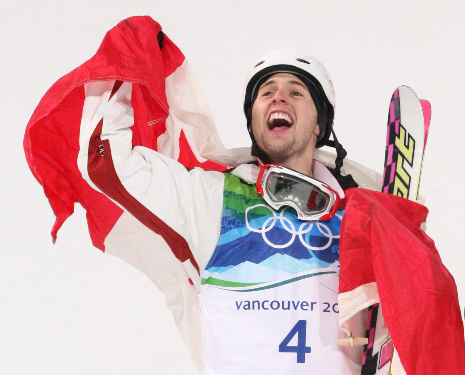 Alex Bilodeau celebrates his gold medal win in men's moguls at Cypress Mountain in Vancouver, B.C., on February 14, 2010. THE CANADIAN PRESS/Sean Kilpatrick
