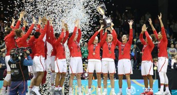 Female basketball players celebrating