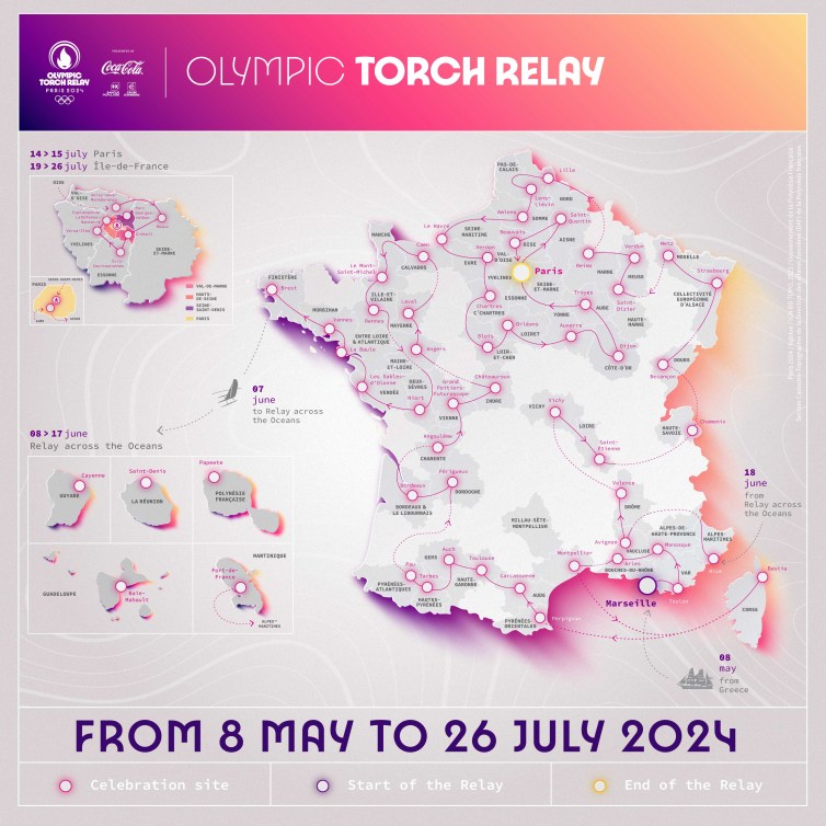 map of the Olympic Torch Relay for Paris 2024