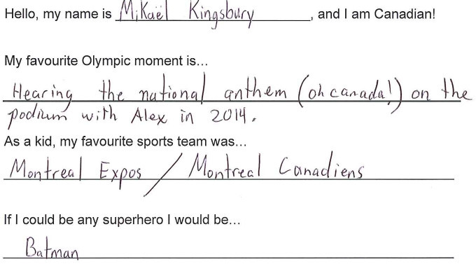 Team Canada - Mikael Kingsbury Hi my name is response 1