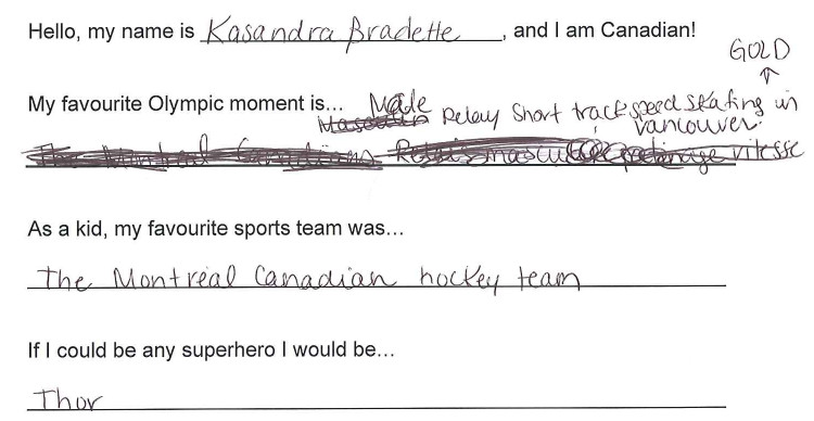 Team Canada - Kasandra Bradette Hi my name is response 1