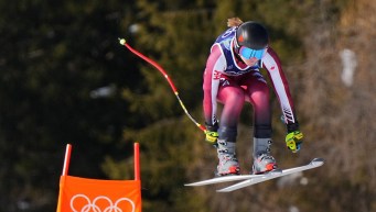 Valérie Grenier competes in downhill.