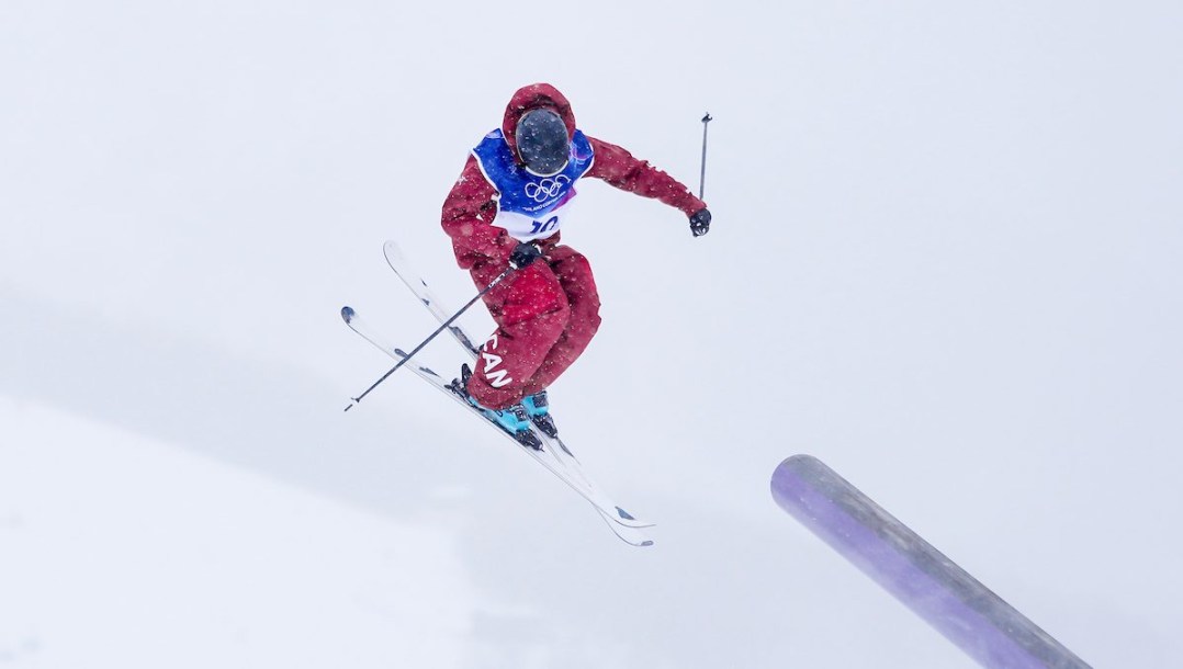 Evan McEachran competes in freestyle skiing.
