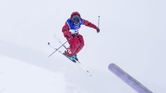 Evan McEachran competes in freestyle skiing.