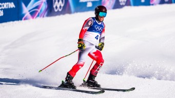 Kevin Drury competes in ski cross.