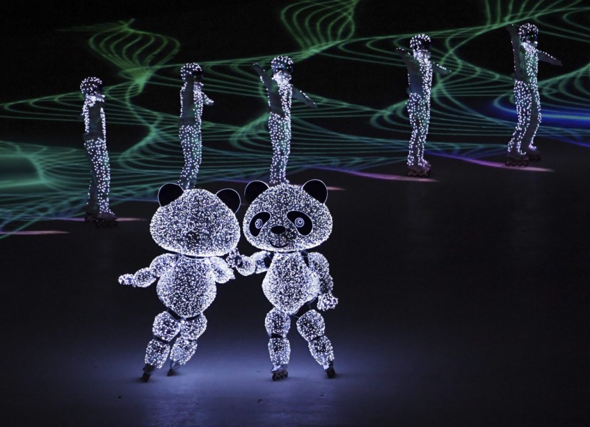Figures dance during the closing ceremony of the 2018 Winter Olympics in Pyeongchang, South Korea, Sunday, Feb. 25, 2018. (Florien Choblet/Pool Photo via AP)