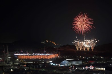 Fireworks explode behind the Olympic Stadium during the closing ceremony of the 2018 Winter Olympics in Pyeongchang, South Korea, Sunday, Feb. 25, 2018. (AP Photo/Felipe Dana)