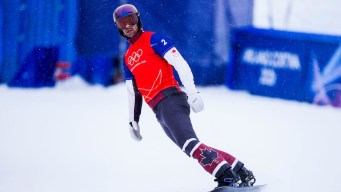 Eliot Grondin competes in snowboard cross.