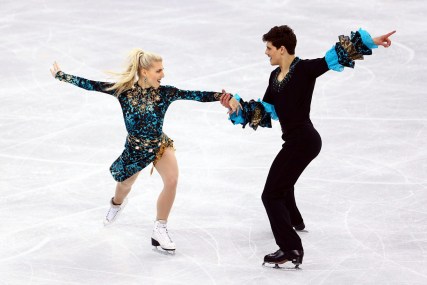 Piper (left) and Paul skate in the ice dance short program.