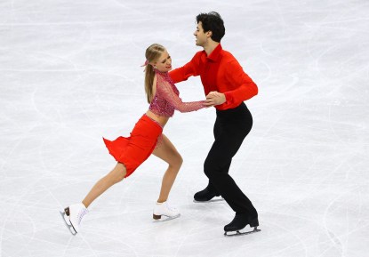 Team Canada's Kaitlyn Weaver and Andrew Poje skate in the ice dance short program at PyeongChang 2018, Monday, February 19, 2018. COC Photo by Vaughn Ridley