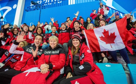 Fans cheer on Canada's women's hockey team in Gangneung, South Korea Feb 11, 2018. Photo by Deb Ransom