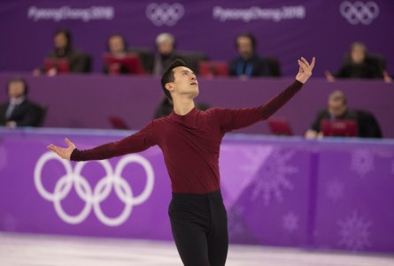 Canada's Patrick Chan skates in the men's single free skate at the PyeongChang 2018 Olympic Winter Games in Korea, Saturday, February 17, 2018. THE CANADIAN PRESS/HO - COC – Jason Ransom