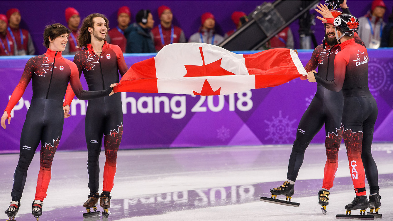 Canadian short track speed skating baton being passed at PyeongChang 2018 -  Team Canada - Official Olympic Team Website