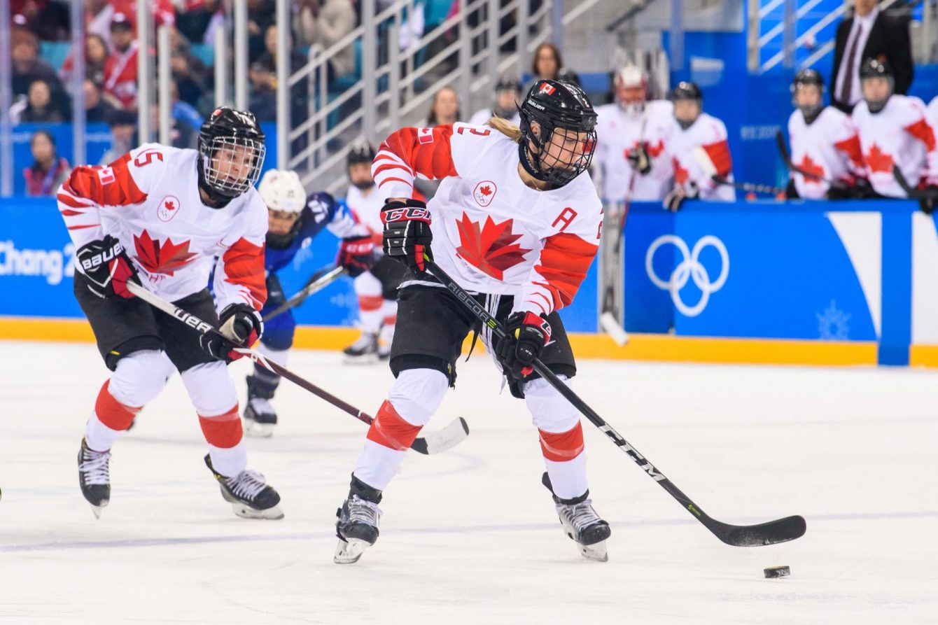 PPYEONGCHANG, SOUTH KOREA - FEBRUARY 22: Canada forward Meghan Agosta (2) skates with the puck during the Ice Hockey Women Play-offs Finals between Canada and USA at the PyeongChang 2018 Winter Olympic Games at Gangneung Hockey Centre on February 22, 2018 in Pyeongchang-gun, South Korea (Photo by Vincent Ethier/COC)