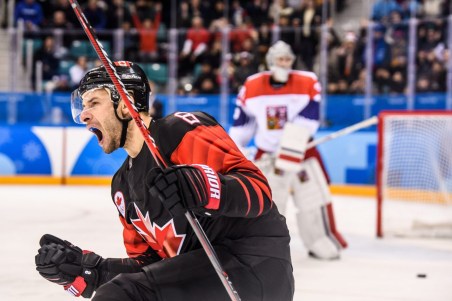 Canada forward Wojciech Wolski (8) celebrates after scoring during the shootout of the Men's Ice Hockey Preliminary Round Group A game between Olympic Athletes from Czech Rebuplic and Canada at Gangneung Hockey Centre on February 17, 2018 in Gangneung, South Korea. (Photo by Vincent Ethier/COC)