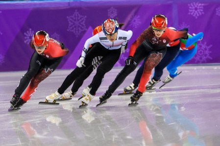 Marianne ST-Gelais and Kim Boutin in action during the Short Track Speed Skating Women's 1500m of the PyeongChang 2018 Winter Olympic Games at Gangneung Ice Arena on February 17, 2018 in Gangneung, South Korea (Photo by Vincent Ethier/COC)
