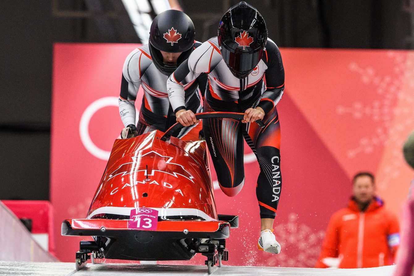 PYEONGCHANG, SOUTH KOREA - FEBRUARY 20: Christine De Bruin and Melissa Lothotz compete in the Bobsleigh - Women at the 2018 Pyeongchang Winter Olympics Olympic Sliding Centre in Alpensia in Pyeongchang in South Korea. February 20, 2018(Photo by Vincent Ethier/COC)
