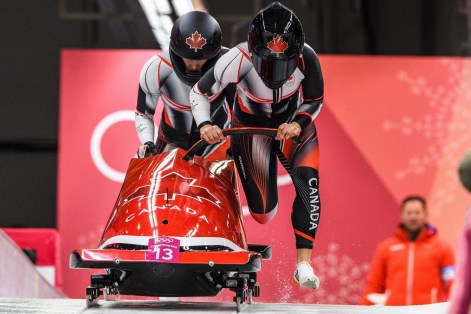 PYEONGCHANG, SOUTH KOREA - FEBRUARY 20: Christine De Bruin and Melissa Lothotz compete in the Bobsleigh - Women at the 2018 Pyeongchang Winter Olympics Olympic Sliding Centre in Alpensia in Pyeongchang in South Korea. February 20, 2018(Photo by Vincent Ethier/COC)