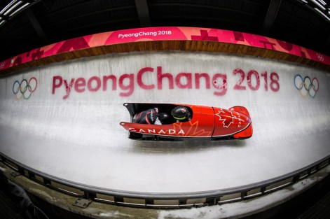 Humphries racing on the track in a bobsleigh