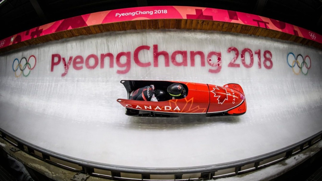 Humphries racing on the track in a bobsleigh