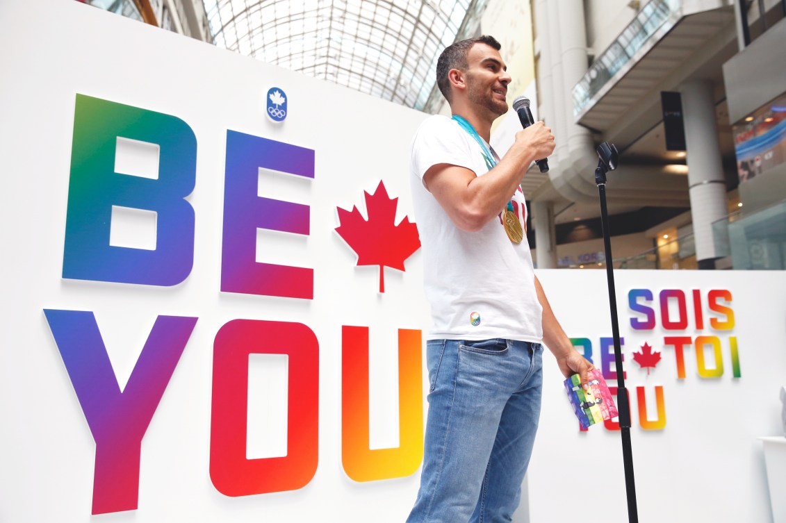 Olympic champion Eric Radford helps launch the Canadian Olympic Committee’s first-ever ‘Be You’ pop up-store in celebration of Pride 2018 on June 22, 2018 at CF Toronto Eaton Centre. (Photo: Adam Pulicicchio/COC)