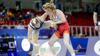Team Canada wrestler Diana Weicker competes at the 2018 World Wrestling Championships