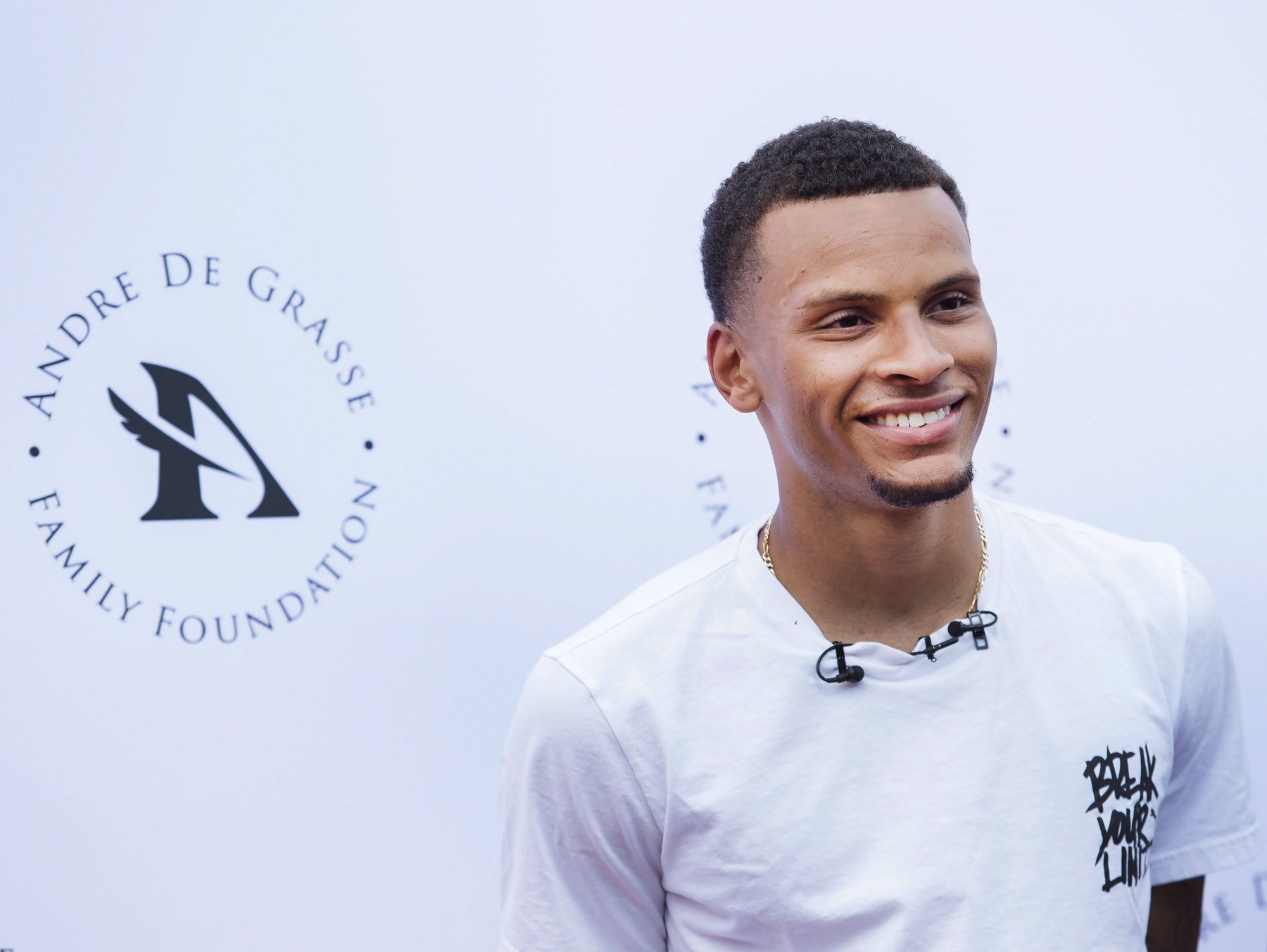 Andre De Grasse at the launch of his foundation