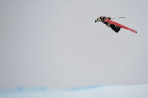 Noah Bowman of Canada competes during the men's skiing halfpipe world championships