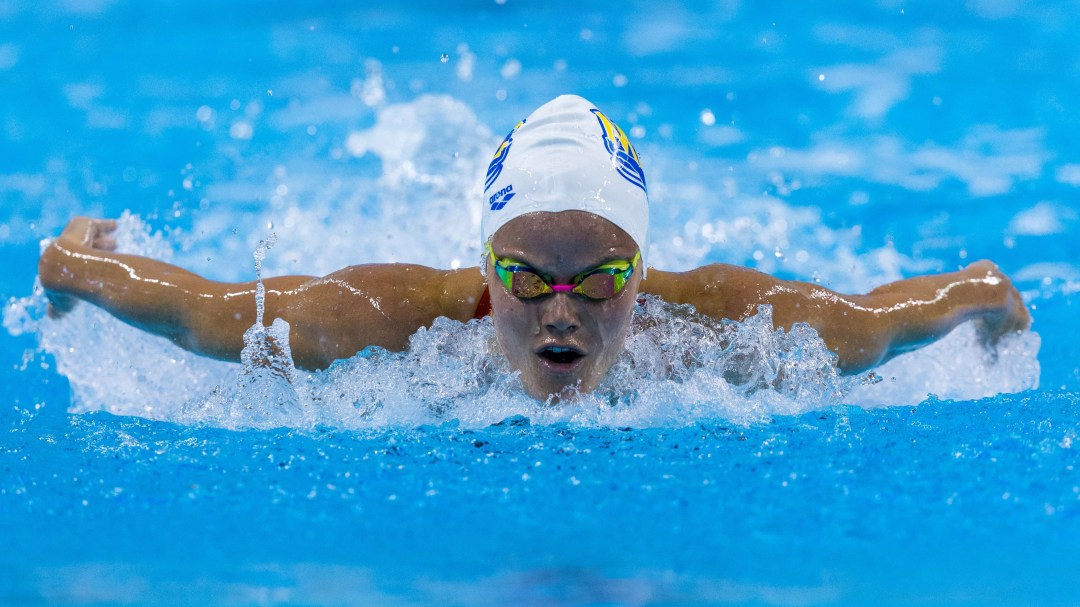 Mabel Zavaros swims butterfly stroke