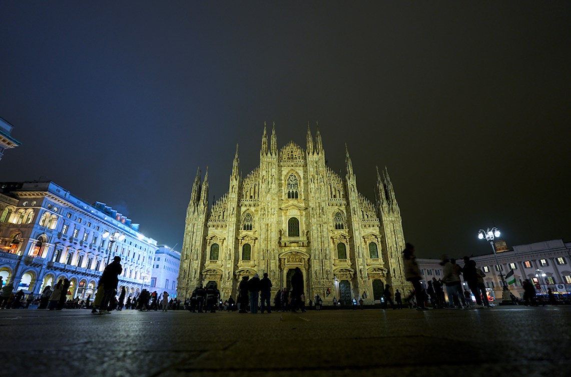 The Duomo cathedral lit up at night