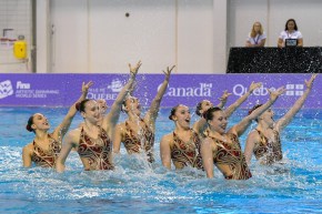 Synchronized swimming team in the water