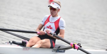 Jill Moffatt competes in the lightweight women's single sculls event at 2019 World Rowing Cup II in Poznan Poland.