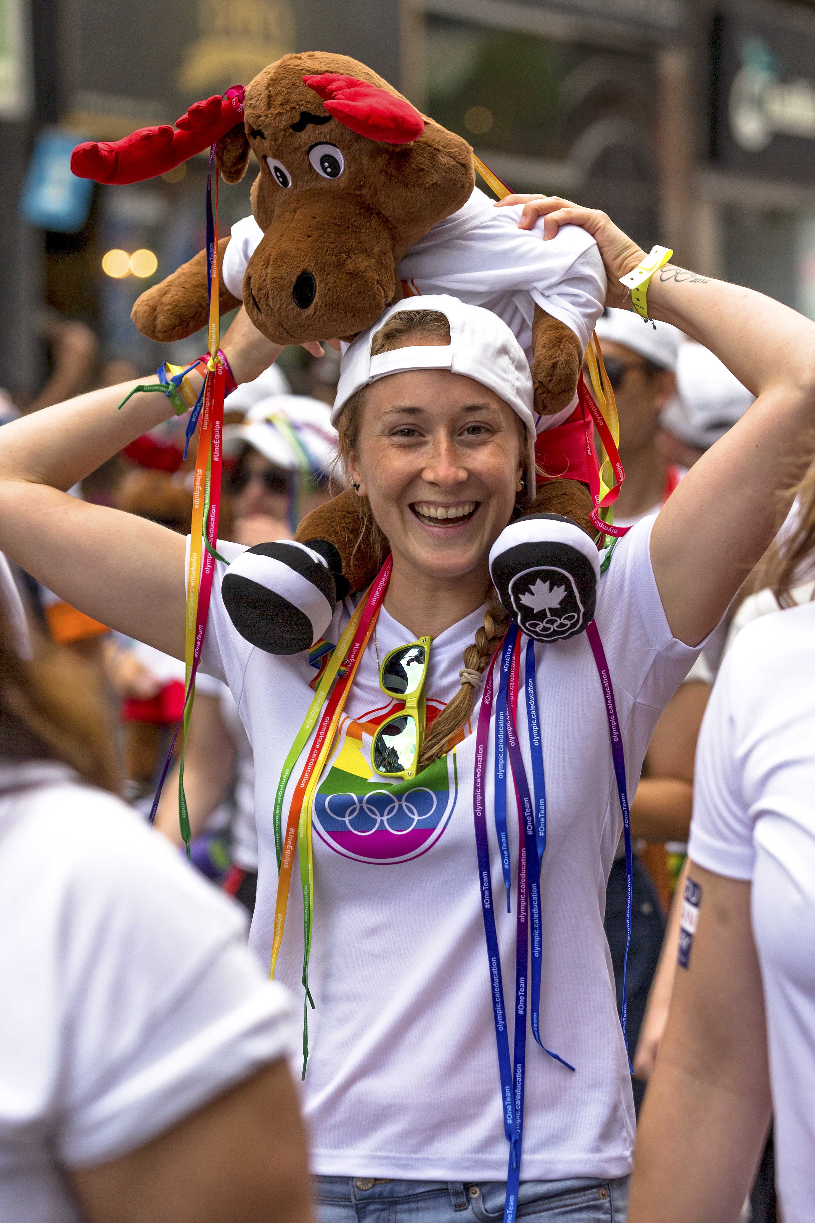Rosie Cossar poses for photo with stuffed animal on her shoulders