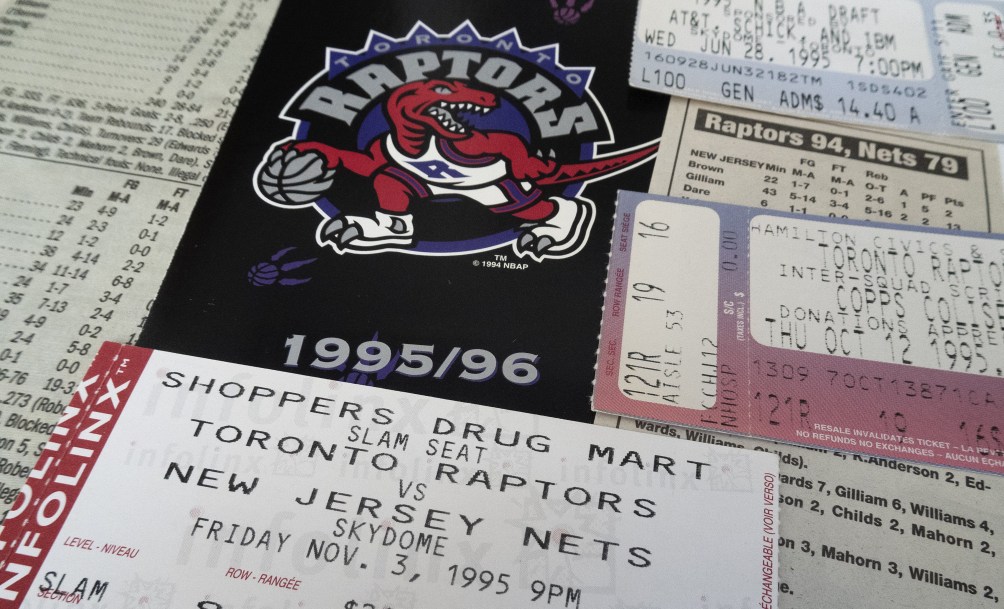 A Toronto Raptors ticket from their first-ever NBA game
